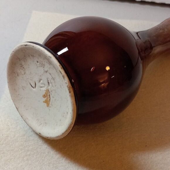 Vintage Brown Drip Glaze Pitcher Slender Flowing Handle Cottagecore Countrycore - Picture 6 of 7